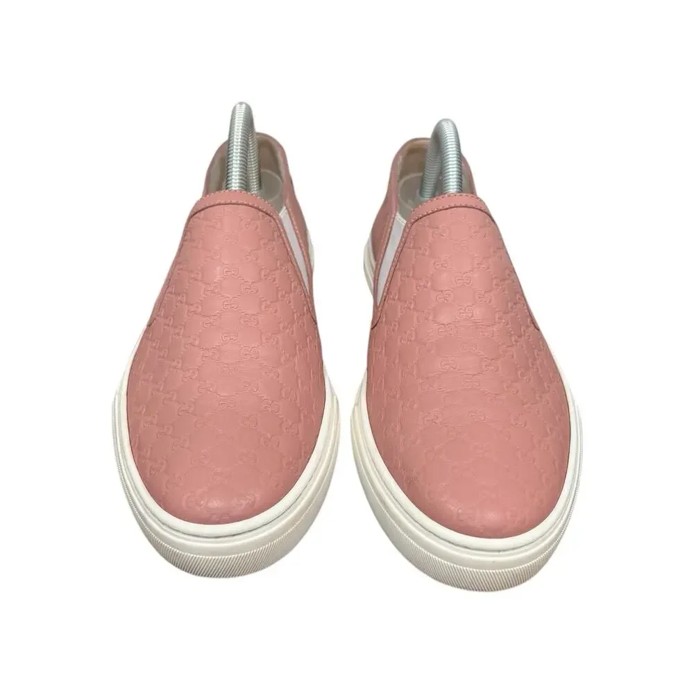 Gucci Guccissima Leather Slip-On Sneakers Pink Embossed Logo Size 37.5 EU 7.5 US